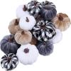 Winlyn 16 Pcs Assorted Small Faux Rustic Harvest Velvet Pumpkins Decorative Rust Orange Gold Olive Gray Fabric Pumpkins Foam Pumpkins Farmhouse Fall Thanksgiving Halloween Table Centerpiece Decor(Grey)