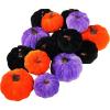Winlyn 16 Pcs Assorted Small Faux Rustic Harvest Velvet Pumpkins Decorative Rust Orange Gold Olive Gray Fabric Pumpkins Foam Pumpkins Farmhouse Fall Thanksgiving Halloween Table Centerpiece Decor(Halloween Color)