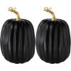 Winlyn 2 Pcs Large Artificial Pumpkins 8.7″ Harvest Cream Faux Pumpkins Decorative Pumpkins Big Foam Pumpkins for Fall Autumn Wedding Baby Shower Thanksgiving Halloween Party Decor Table Centerpiece(Black)