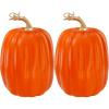 Winlyn 2 Pcs Large Artificial Pumpkins 8.7″ Harvest Cream Faux Pumpkins Decorative Pumpkins Big Foam Pumpkins for Fall Autumn Wedding Baby Shower Thanksgiving Halloween Party Decor Table Centerpiece(Dark Orange)