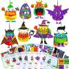 Winlyn 24 Sets Fall Crafts Kits – DIY Halloween Ornaments & Decorations Art Sets with Foam Monster Jack-o’-Lantern Stickers & Googly Eyes for Kids’ Classroom Party Activities(Small)