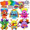 Winlyn 24 Sets Fall Kids Crafts DIY Monster Ornaments Decorations Art Sets Foam Monster Stickers Googly Eyes for Kids Autumn Halloween Classroom Party Activities