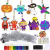 Winlyn 27 Sets Halloween Suncatchers Ornaments Decorations DIY Window Paint Art Suncatchers Halloween Craft Kits Bat Ghost Spider Monster Sun Catchers for Kids Classroom Party Activities Art Project
