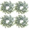 Winlyn 4 Pack Fall White Pumpkin Candle Rings Faux Eucalyptus Candle Rings Wreaths with Pumpkins Berries Pinecones Artificial Greenery Farmhouse Wreaths 11″ for Neutral Autumn Cabinet Tabletop Décor(Plastic Eucalyptus Leaf)