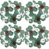Winlyn 4 Pack Fall White Pumpkin Candle Rings Faux Eucalyptus Candle Rings Wreaths with Pumpkins Berries Pinecones Artificial Greenery Farmhouse Wreaths 11″ for Neutral Autumn Cabinet Tabletop Décor(White Pumpkins)