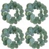 Winlyn 4 Pack Fall White Pumpkin Candle Rings Faux Eucalyptus Candle Rings Wreaths with Pumpkins Berries Pinecones Artificial Greenery Farmhouse Wreaths 11″ for Neutral Autumn Cabinet Tabletop Décor(Silk Eucalyptus Leaf)