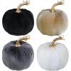 Winlyn 4 Pcs Assorted Faux Velvet Pumpkins Decorative Fabric Pumpkins Foam Pumpkins in White Black Gray Taupe 5″ for Thanksgiving Halloween Fall Wedding Centerpiece Table Mantel Farmhouse Decorations(Gray Black White)