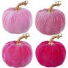 Winlyn 4 Pcs Assorted Faux Velvet Pumpkins Decorative Fabric Pumpkins Foam Pumpkins in White Black Gray Taupe 5″ for Thanksgiving Halloween Fall Wedding Centerpiece Table Mantel Farmhouse Decorations(Pink)
