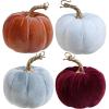 Winlyn 4 Pcs Assorted Faux Velvet Pumpkins Decorative Fabric Pumpkins Foam Pumpkins in White Black Gray Taupe 5″ for Thanksgiving Halloween Fall Wedding Centerpiece Table Mantel Farmhouse Decorations(Burgundy and White)