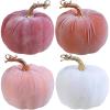 Winlyn 4 Pcs Assorted Faux Velvet Pumpkins Decorative Fabric Pumpkins Foam Pumpkins in White Black Gray Taupe 5″ for Thanksgiving Halloween Fall Wedding Centerpiece Table Mantel Farmhouse Decorations(Blush Pink and White)