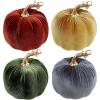Winlyn 4 Pcs Assorted Faux Velvet Pumpkins Decorative Fabric Pumpkins Foam Pumpkins in White Black Gray Taupe 5″ for Thanksgiving Halloween Fall Wedding Centerpiece Table Mantel Farmhouse Decorations(Rustic Fall Color)