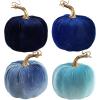Winlyn 4 Pcs Assorted Faux Velvet Pumpkins Decorative Fabric Pumpkins Foam Pumpkins in White Black Gray Taupe 5″ for Thanksgiving Halloween Fall Wedding Centerpiece Table Mantel Farmhouse Decorations(Blue)