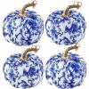 Winlyn 4 Pcs Assorted Faux Velvet Pumpkins Decorative Fabric Pumpkins Foam Pumpkins in White Black Gray Taupe 5″ for Thanksgiving Halloween Fall Wedding Centerpiece Table Mantel Farmhouse Decorations(Blue and White)