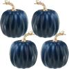 Winlyn 4 Pcs Harvest White Artificial Pumpkin 6.7″ Decorative Pumpkins Faux Foam Pumpkins Fall Pumpkins Decor Fall Autumn Thanksgiving Halloween Wedding Holiday Mantel Tabletop Centerpiece DIY Crafts(Dark Blue)