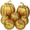 Winlyn 7 Pcs Assorted Sizes Fall Artificial Peach Pink Pumpkins Harvest Faux Foam Light Pink Pumpkins for Fall Autumn Season Halloween Thanksgiving Harvest Festive Tabletop Decoration(Gold)