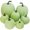 Winlyn 7 Pcs Assorted Sizes Fall Artificial Peach Pink Pumpkins Harvest Faux Foam Light Pink Pumpkins for Fall Autumn Season Halloween Thanksgiving Harvest Festive Tabletop Decoration(Light Green)