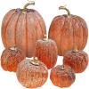 Winlyn 7 Pcs Assorted Sizes Fall Artificial Peach Pink Pumpkins Harvest Faux Foam Light Pink Pumpkins for Fall Autumn Season Halloween Thanksgiving Harvest Festive Tabletop Decoration(Orange and Black)