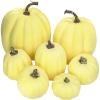 Winlyn 7 Pcs Assorted Sizes Fall Artificial Peach Pink Pumpkins Harvest Faux Foam Light Pink Pumpkins for Fall Autumn Season Halloween Thanksgiving Harvest Festive Tabletop Decoration(Yellow)