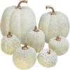 Winlyn 7 Pcs Assorted Sizes Fall Artificial Peach Pink Pumpkins Harvest Faux Foam Light Pink Pumpkins for Fall Autumn Season Halloween Thanksgiving Harvest Festive Tabletop Decoration(Cream)