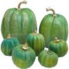 Winlyn 7 Pcs Assorted Sizes Fall Artificial Peach Pink Pumpkins Harvest Faux Foam Light Pink Pumpkins for Fall Autumn Season Halloween Thanksgiving Harvest Festive Tabletop Decoration(Green)