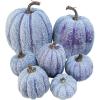Winlyn 7 Pcs Assorted Sizes Fall Artificial Peach Pink Pumpkins Harvest Faux Foam Light Pink Pumpkins for Fall Autumn Season Halloween Thanksgiving Harvest Festive Tabletop Decoration(Denim Blue)