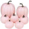 Winlyn 7 Pcs Assorted Sizes Fall Artificial Peach Pink Pumpkins Harvest Faux Foam Light Pink Pumpkins for Fall Autumn Season Halloween Thanksgiving Harvest Festive Tabletop Decoration(Light Pink)