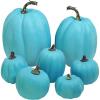 Winlyn 7 Pcs Assorted Sizes Fall Artificial Peach Pink Pumpkins Harvest Faux Foam Light Pink Pumpkins for Fall Autumn Season Halloween Thanksgiving Harvest Festive Tabletop Decoration(Teal)