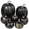 Winlyn 7 Pcs Assorted Sizes Fall Artificial Peach Pink Pumpkins Harvest Faux Foam Light Pink Pumpkins for Fall Autumn Season Halloween Thanksgiving Harvest Festive Tabletop Decoration(Gold Brush Black)