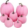 Winlyn 7 Pcs Assorted Sizes Fall Artificial Peach Pink Pumpkins Harvest Faux Foam Light Pink Pumpkins for Fall Autumn Season Halloween Thanksgiving Harvest Festive Tabletop Decoration(Pink)