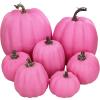 Winlyn 7 Pcs Assorted Sizes Fall Artificial Peach Pink Pumpkins Harvest Faux Foam Light Pink Pumpkins for Fall Autumn Season Halloween Thanksgiving Harvest Festive Tabletop Decoration(Hot Pink)