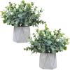 Winlyn Set of 2 Small Faux Potted Plants Artificial Eucalyptus Plant in Chic Gray Geometric Ceramic Pot 7.9″ Tall for Modern Home Table Mantel Shelf Office Desktop Greenery Centerpiece Decorations(Modern Geometric Pot)