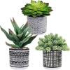 Winlyn Set of 3 Assorted Small Potted Succulents Arrangement Artificial Succulent Plants in Black and White Geometric Pots for Table Centerpiece Windowsill Shelf Indoor Outdoor Garden Greenery Decor
