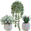 Winlyn Set of 3 Small Artificial Succulent Potted Plants Faux Aloe Hops Hanging Succulent in Rustic Galvanized Metal Pots Fake Plant Decor for Farmhouse Home Office Wedding Windowsill Table Shelf(Concrete Pot)