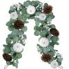 Winlyn White Pumpkin Garland Artificial Eucalyptus with White Pumpkins Pinecones Berries Fall Foliage for Wedding Arch Backdrop Thanksgiving Table Runner Farmhouse Decor 6′ Long