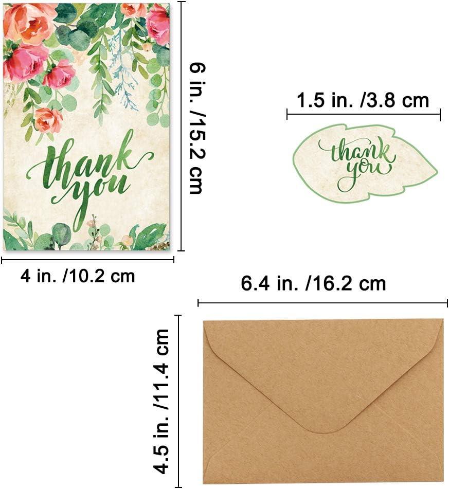 image120 Sets Bulk Thank You Cards with Envelopes Stickers Assortment Blank Thank You Note Cards 8 Designs Watercolor Floral Calligraphy Thank You for Wedding Baby Shower Birthday Party Greeting Stationery