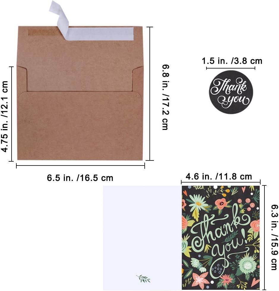 image150 Sets Bulk Blank Thank You Cards with Envelopes Stickers Assortment 6 Design of Floral Watercolor Calligraphy Thank You Greeting Cards Note Cards for Wedding Bridal Baby Shower Thanksgiving Party
