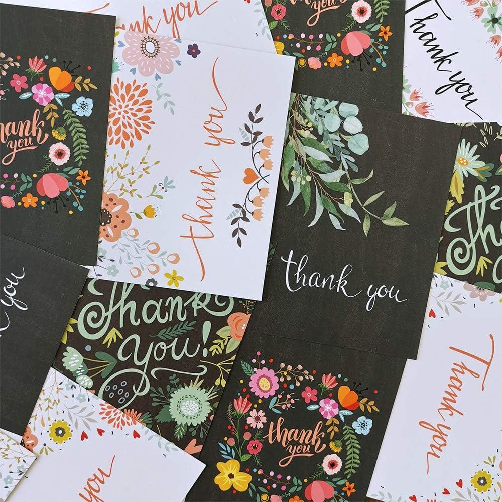 image150 Sets Bulk Blank Thank You Cards with Envelopes Stickers Assortment 6 Design of Floral Watercolor Calligraphy Thank You Greeting Cards Note Cards for Wedding Bridal Baby Shower Thanksgiving Party