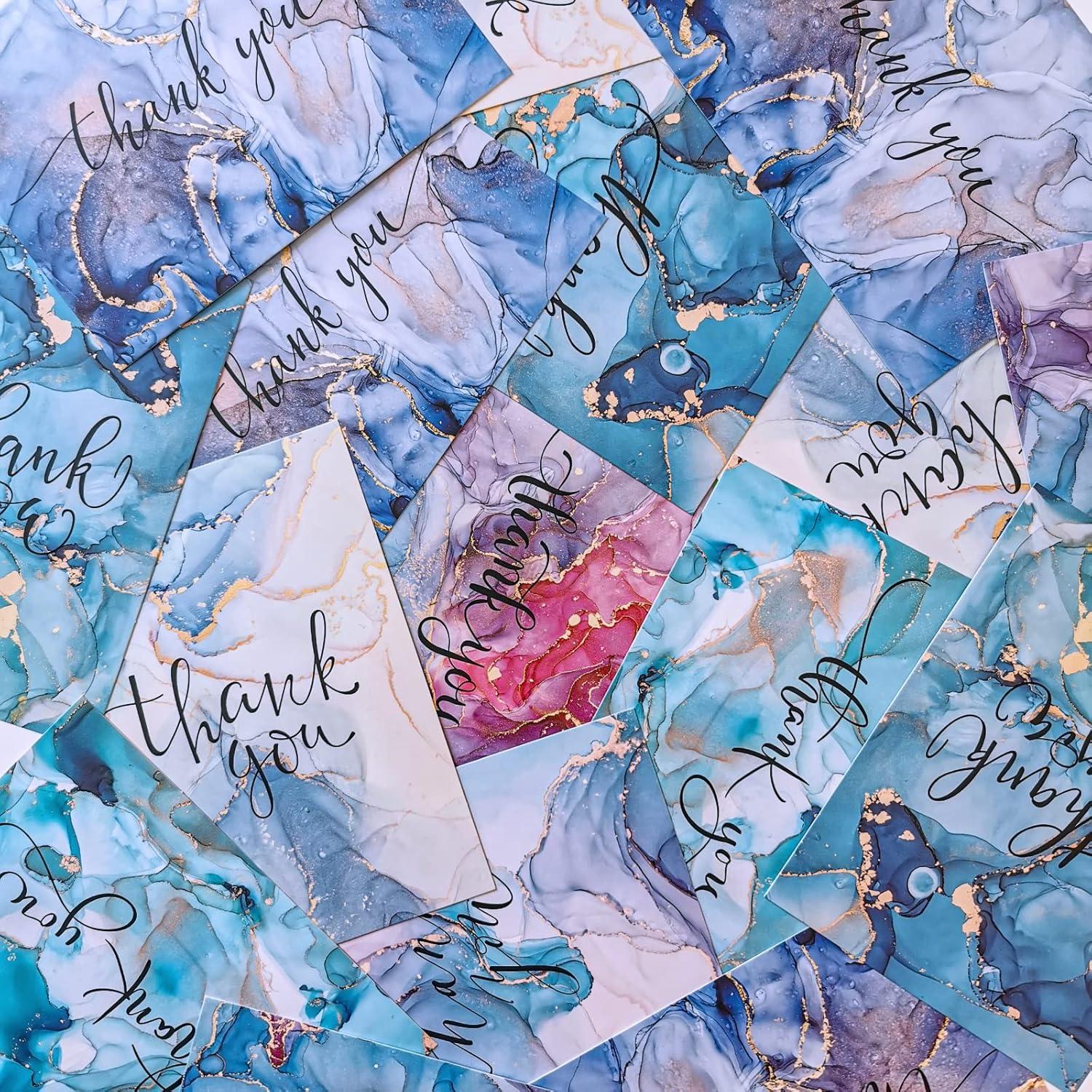 imageWinlyn 150 Sets Bulk Blank Thank You Cards with Envelopes Stickers Assortment 6 Designs of Watercolor Marbling Thank You Greeting Cards Note Cards for Wedding Baby Bridal Shower Birthday All Occasions