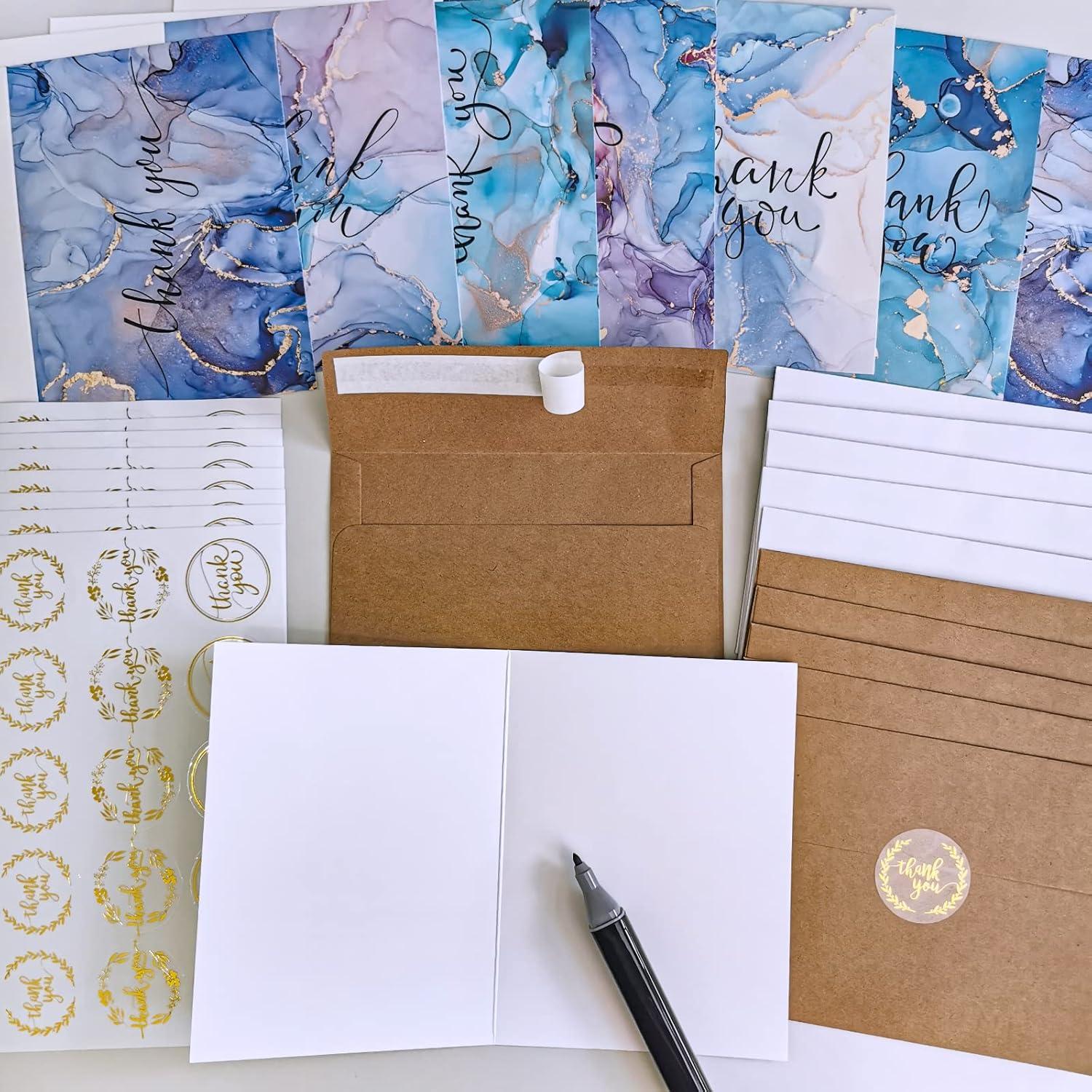 imageWinlyn 150 Sets Bulk Blank Thank You Cards with Envelopes Stickers Assortment 6 Designs of Watercolor Marbling Thank You Greeting Cards Note Cards for Wedding Baby Bridal Shower Birthday All Occasions