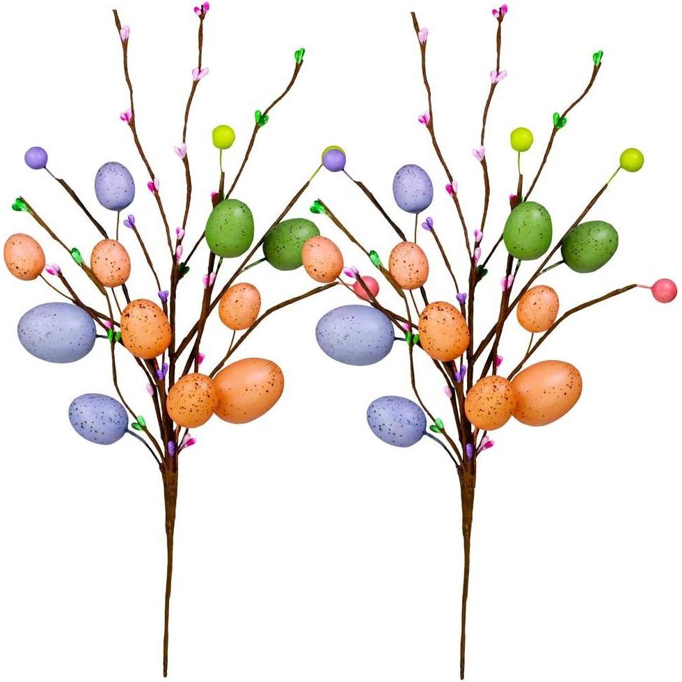 image2 Pack Artificial Easter Spray with Pastel Easter Eggs and Berries Decorative Spring Floral Stems Speckled Easter Picks Branches for Easter Floral Arrangement Centerpiece Wreath Decoration 16quot Tall