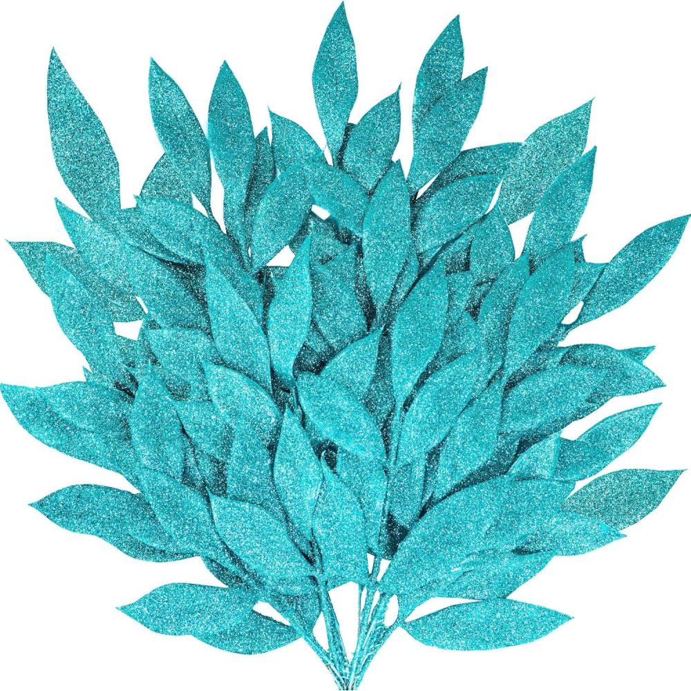 image20 Pieces Gold Glittered Artificial Leaf Spray Picks 12quot Tall for Christmas Winter Wedding Wreath Tree Swag Floral Arrangment Vase Bouquets Table Centerpieces DecorationTeal