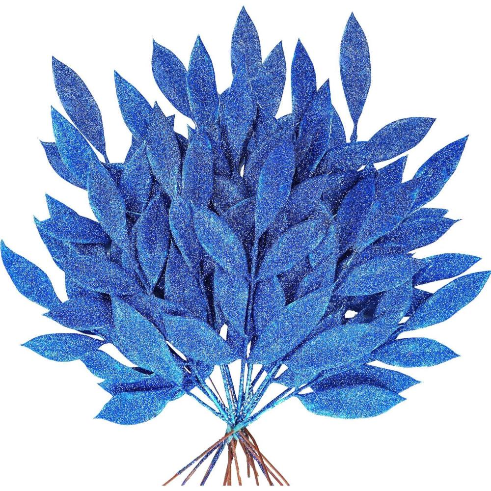 image20 Pieces Gold Glittered Artificial Leaf Spray Picks 12quot Tall for Christmas Winter Wedding Wreath Tree Swag Floral Arrangment Vase Bouquets Table Centerpieces DecorationBlue