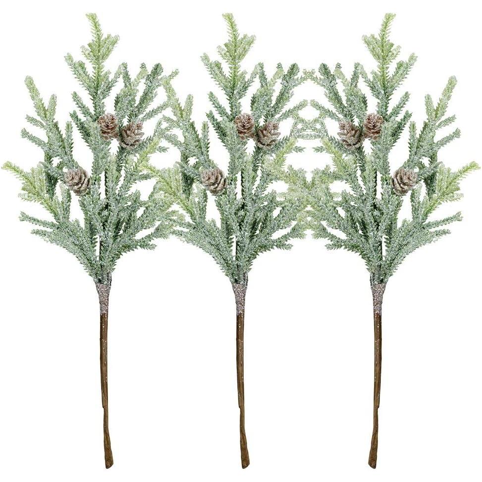 image3 Pack Frosted Artificial Cypress Pine Stems Snowy Glittered Pine Spray with Mini Pinecones for Christmas Holiday Greens Seasonal Floral Arrangement Centerpiece Winter Wedding Dcor 138quot Tall