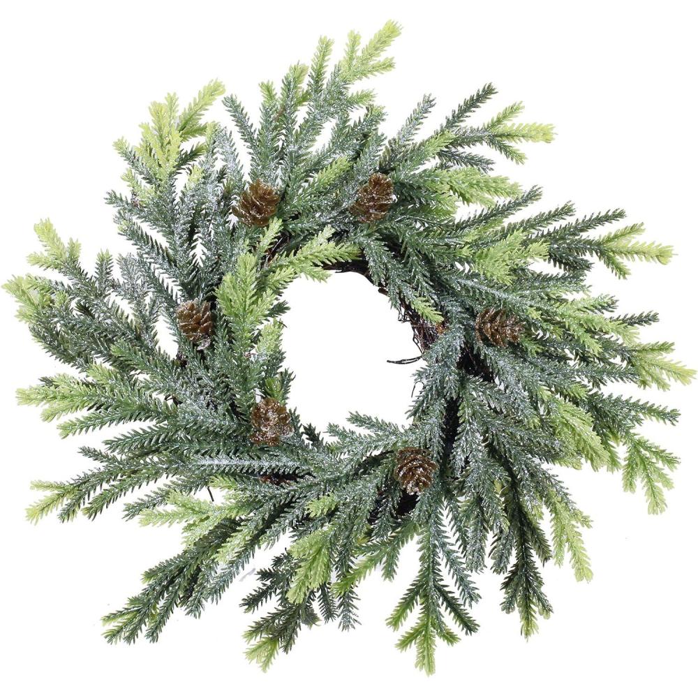 image4 pcs Artificial Frosted Cedar and Pine Cone Candle Rings Christmas Candle Holder Rings Faux Cedar Twigs Wreath Mini Window Wreaths 118quot Wide for Christmas Holiday Winter Season Decoration