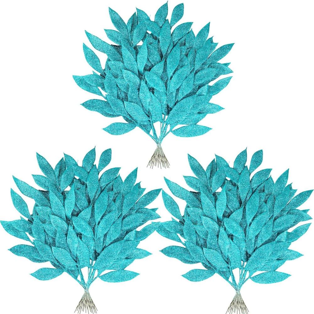 image40 Pieces Gold Glittered Artificial Leaf Spray Picks 12quot Tall for Christmas Winter Wedding Wreath Tree Swag Floral Arrangment Vase Bouquets Table Centerpieces DecorationTeal