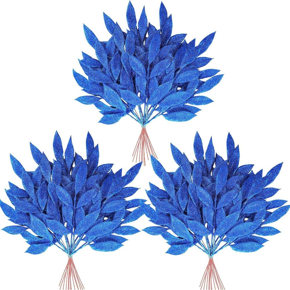 image40 Pieces Gold Glittered Artificial Leaf Spray Picks 12quot Tall for Christmas Winter Wedding Wreath Tree Swag Floral Arrangment Vase Bouquets Table Centerpieces DecorationBlue