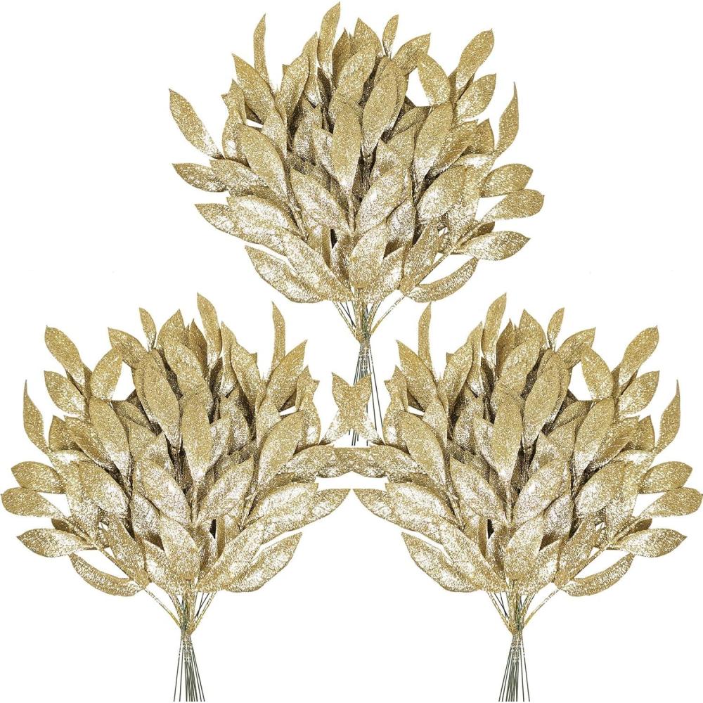 image40 Pieces Gold Glittered Artificial Leaf Spray Picks 12quot Tall for Christmas Winter Wedding Wreath Tree Swag Floral Arrangment Vase Bouquets Table Centerpieces DecorationChampagne