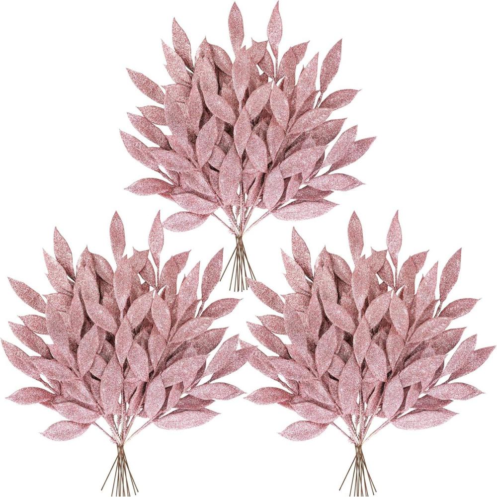 image40 Pieces Gold Glittered Artificial Leaf Spray Picks 12quot Tall for Christmas Winter Wedding Wreath Tree Swag Floral Arrangment Vase Bouquets Table Centerpieces DecorationRose Gold