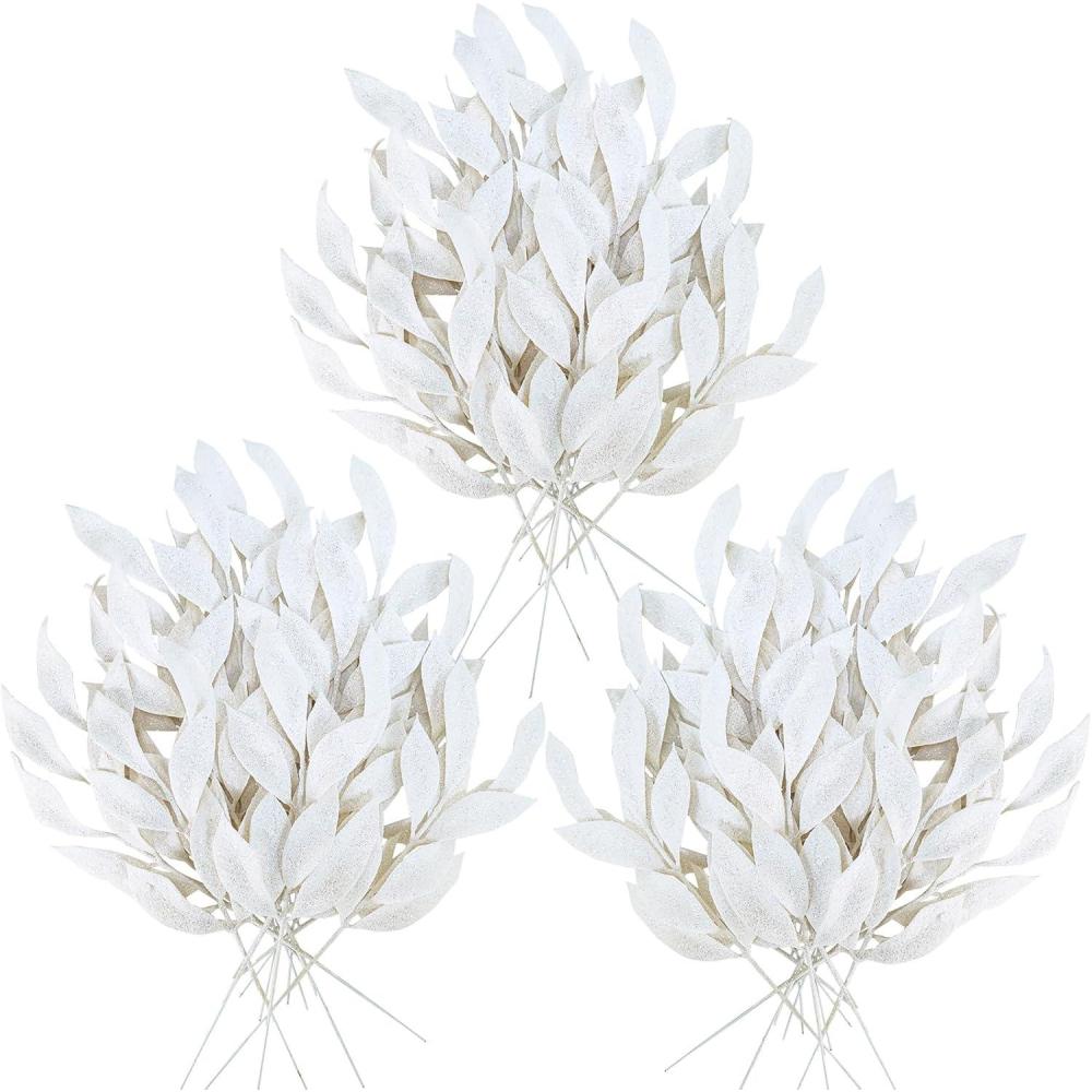 image40 Pieces Gold Glittered Artificial Leaf Spray Picks 12quot Tall for Christmas Winter Wedding Wreath Tree Swag Floral Arrangment Vase Bouquets Table Centerpieces DecorationWhite