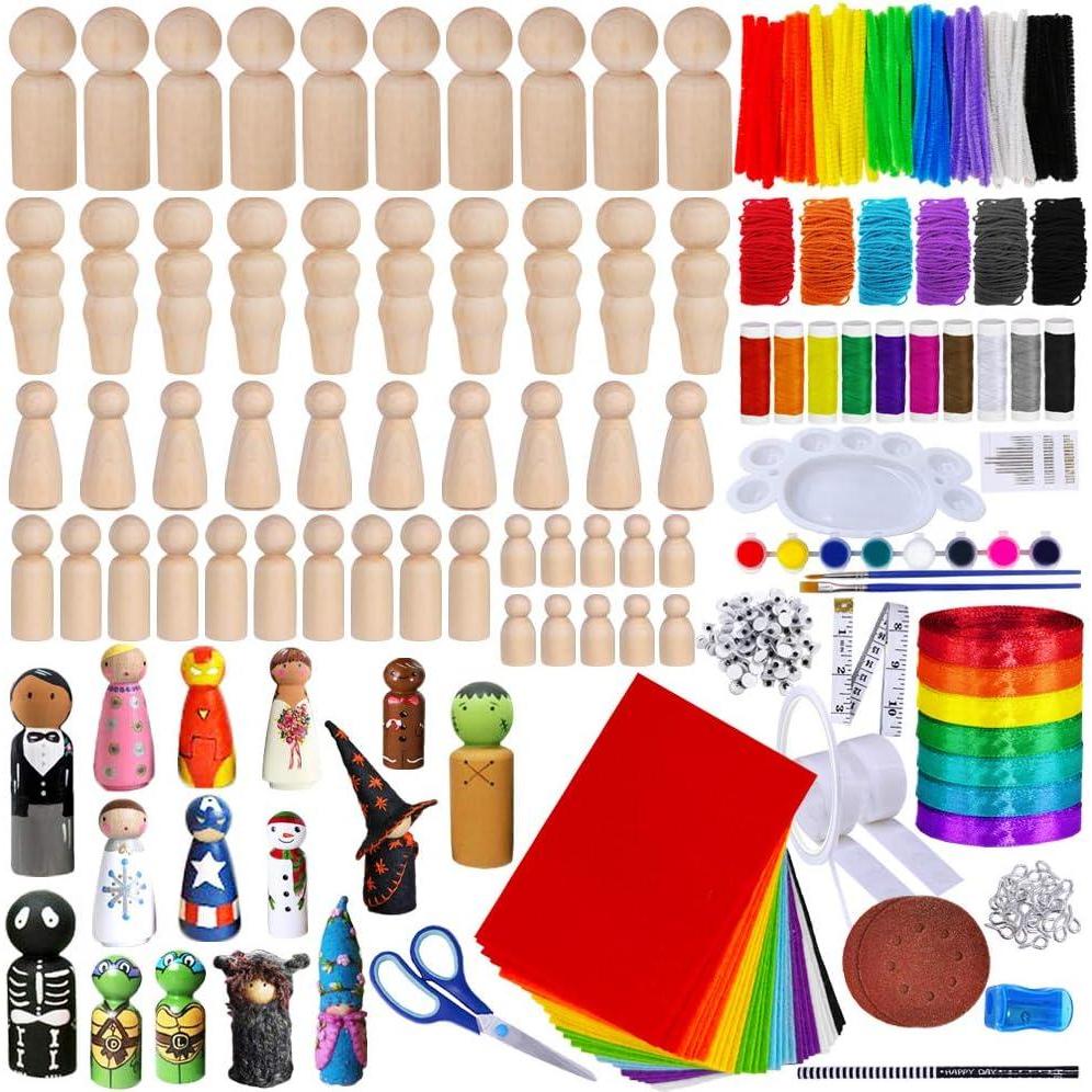 image50 Sets Assorted Unfinished Wooden Peg Doll Bodies Family Doll Bodies Craft 5 Natural Solid Wood Toy People Shapes DIY Wood Craft Supplies for Nativity Scene Doll House Family Portrai Ativity